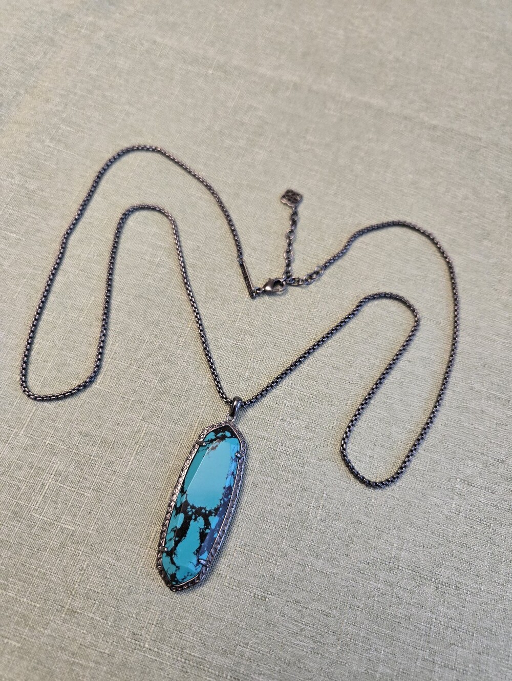 Kendra Scott retired Layden Long Pendant Gunmetal Variegated teal magnesite
